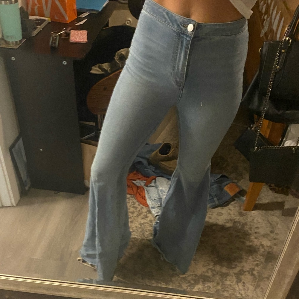 Free People High Waisted Light Denim Flare Jeans - Picture 2 of 7
